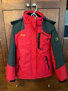 Red and Charcoal Ski Jacket by - Insulated Women's Snow Coat